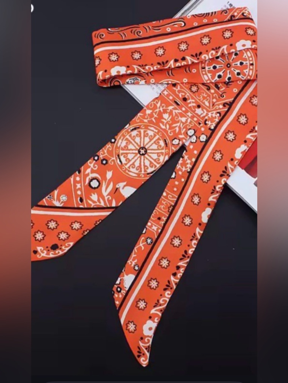 Hermes Peuple Du Vent Orange Paisley Twilly Scarf